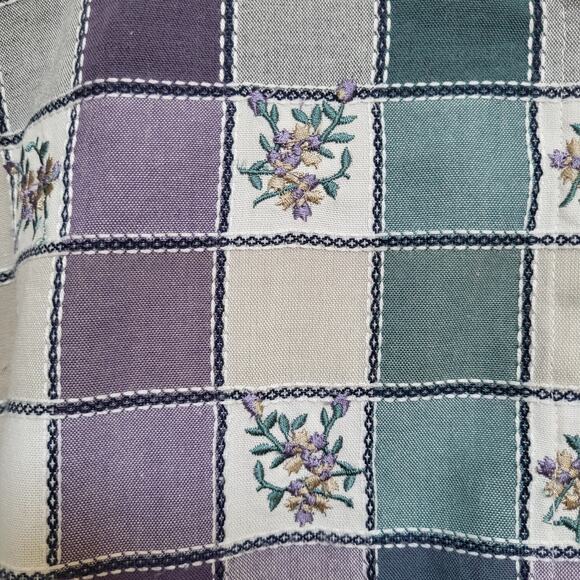 Alfred Dunner Button Up Shirt Womens 14 Floral Check Plaid Purple Embroidered - Picture 5 of 13